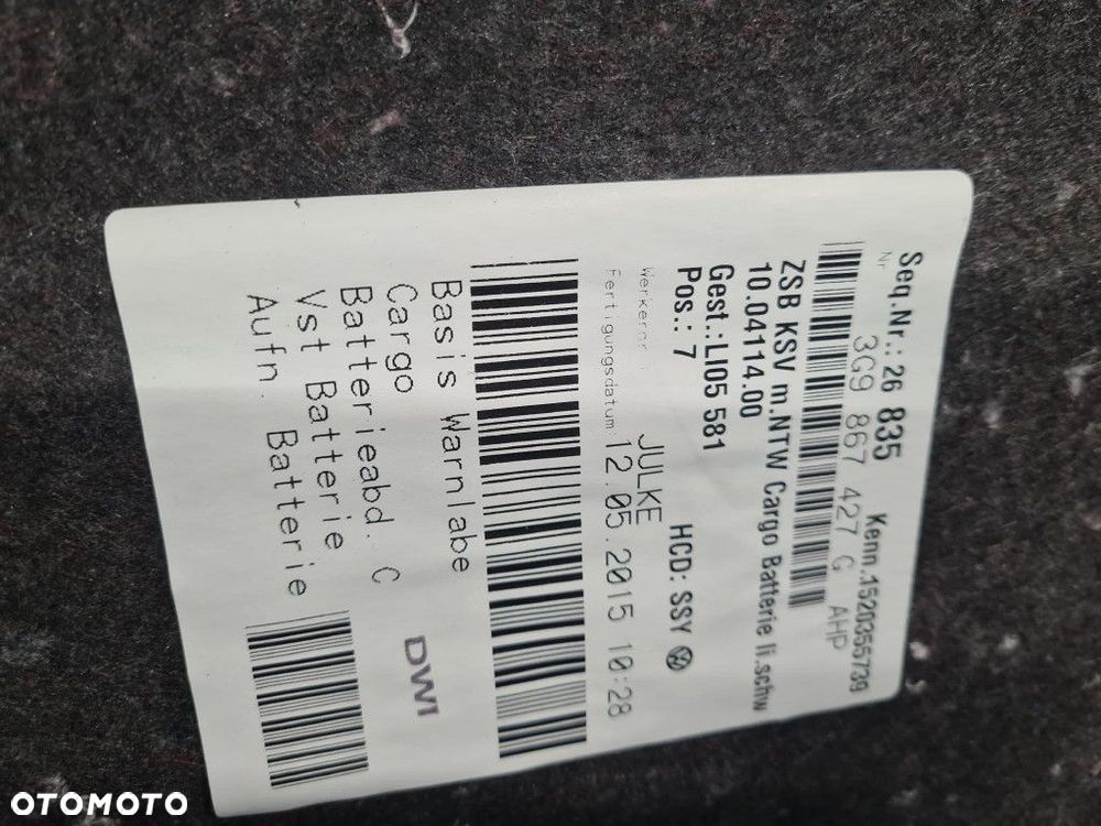 VOLKSWAGEN PASSAT B8 BOCZEK BAGAŻNIKA LEWY 3G9867427G LI7F CUAA - 9