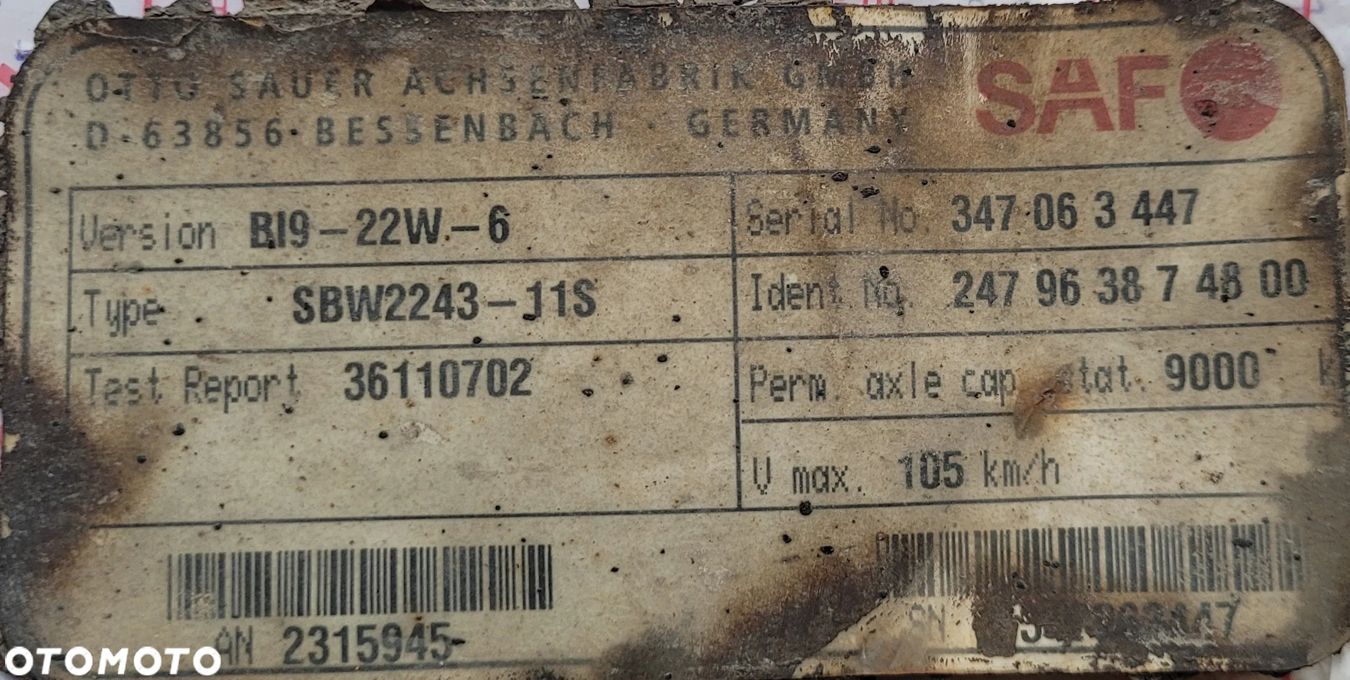 Oś osie SAF do naczepy BI9-22W-6 SBW2243-11S INTRAX - 6