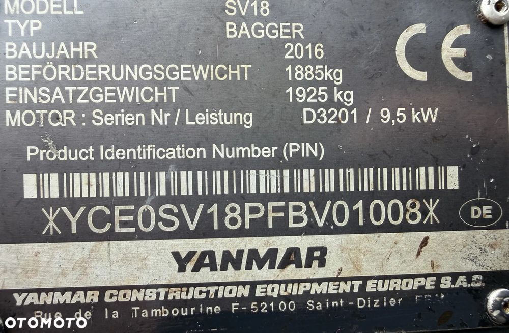 Yanmar SV18 Koparka Gąsienicowa 2 tony. Długie ramię PLUS. Szybkozłącze plus łyżka kopiąca. Rozsuwane Hydr. podwozie! Sprowadzona z Gospodarstwa Norweskiego! Maszyna jak Nowa z Salonu! 2017 rok. 1200 mtg! Gąsienice bez zużycia jak Nowe! szybka wolna jazda. Ani deka luzów i wycieków. OKAZJA Dodatkowe sekcje Hydrauliczne pod młot i wiertnice. Fabryczny lakier na podzespołach! Zebatki w pięknym stanie. Ogrzewana wentylowana Kabina. OKAZJA TANIO - 16