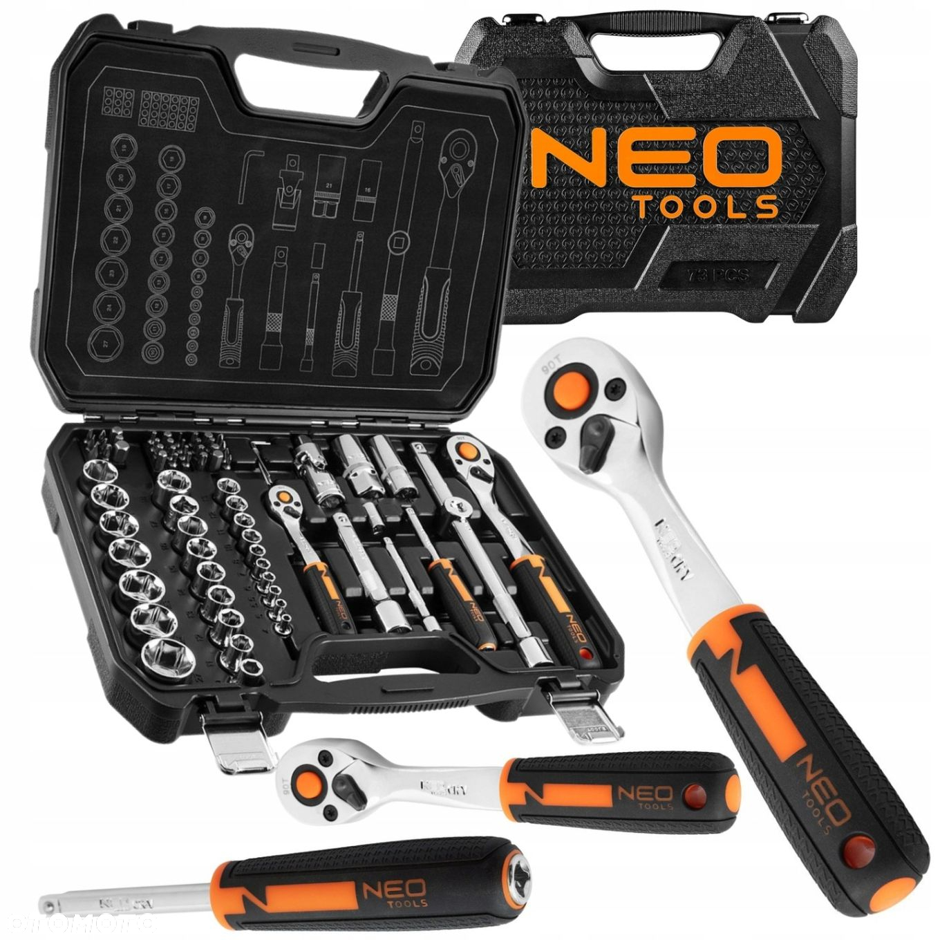 NEO ZESTAW KLUCZE NASADOWE 1/2" 1/4" 73elem CRV BITY TORX NASADKI WALIZKA - 15