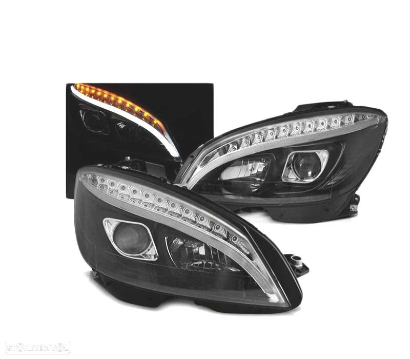 FARÓIS LED TUBE LIGHT DINÂMICO PARA MERCEDES "W204" 07-10 BLACK PRETO - 1