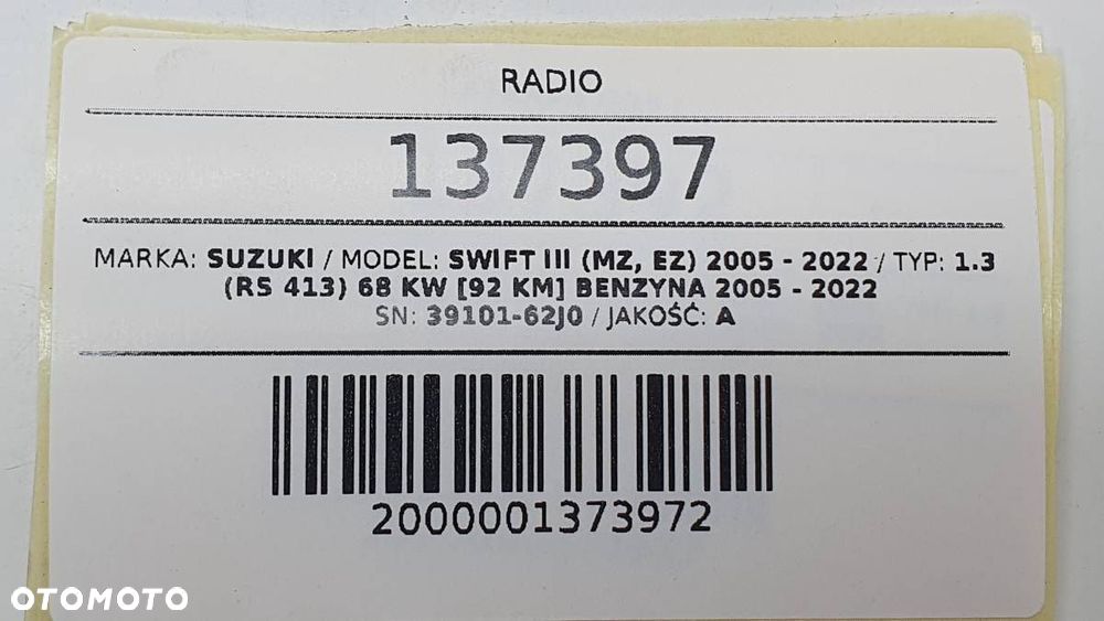 RADIO RADIOODTWARZACZ CD SUZUKI SWIFT III 39101-62J0 2005 - 5