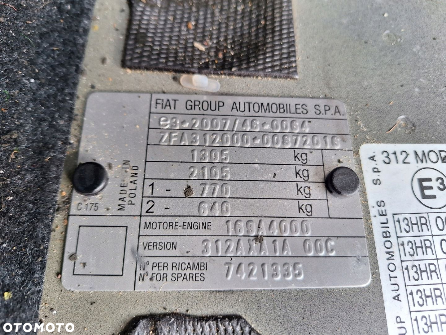 FIAT 500 312 PURPLE MET.VR. PASAŻERA DRZWI PRAWE 528/B - 6