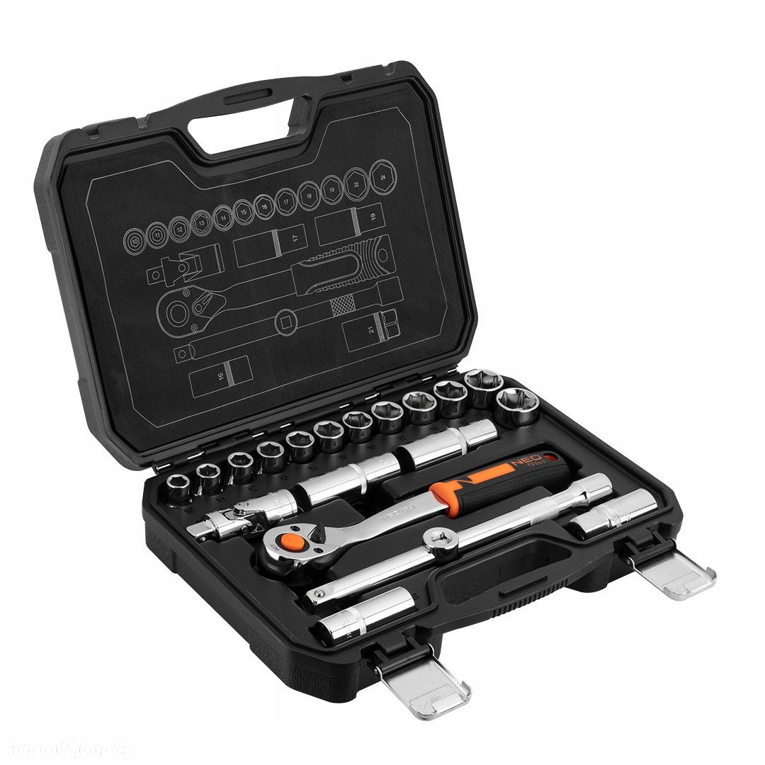 NEO ZESTAW KLUCZY NASADOWYCH 20 ELEMENTÓW 1/2" SATYNA  6-22mm PŁ-OCZ - 4