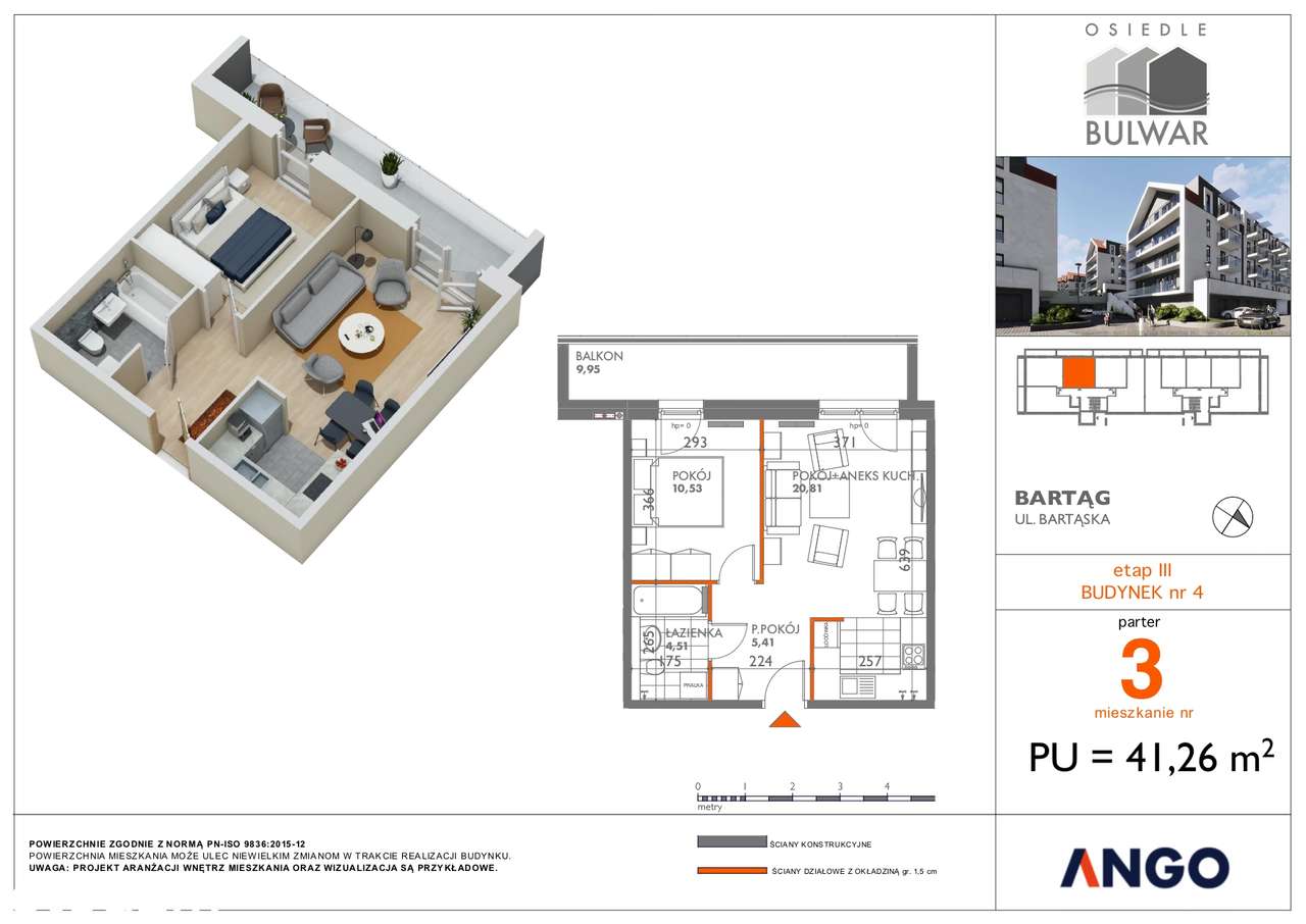 komfortowe mieszkanie 2 pok. z balkonem 9,95m2