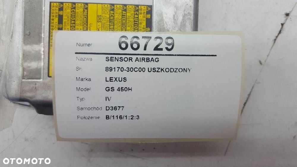 MODUŁ SENSOR AIRBAG LEXUS GS 450H IV 2012 EUROPA 89170-30C00 - 3
