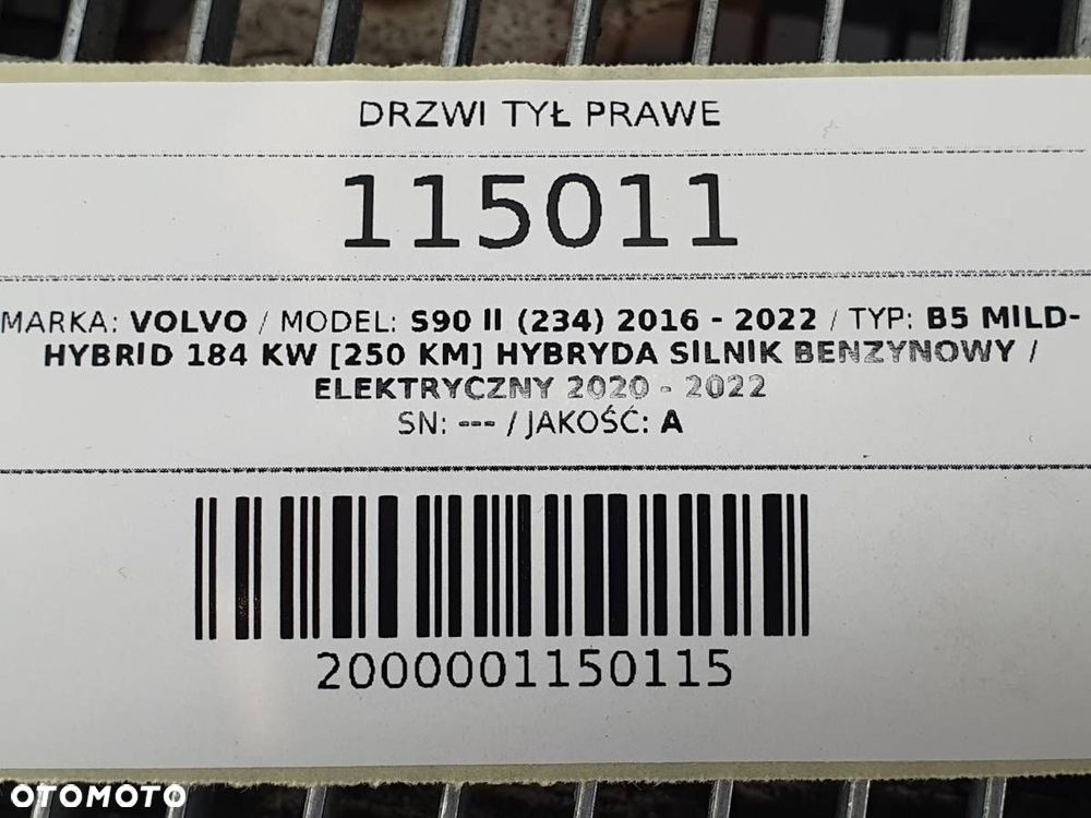 DRZWI TYŁ TYLNE PRAWE CHROM VOLVO S90 II B5 MH 717 ONYX BLACK - 11