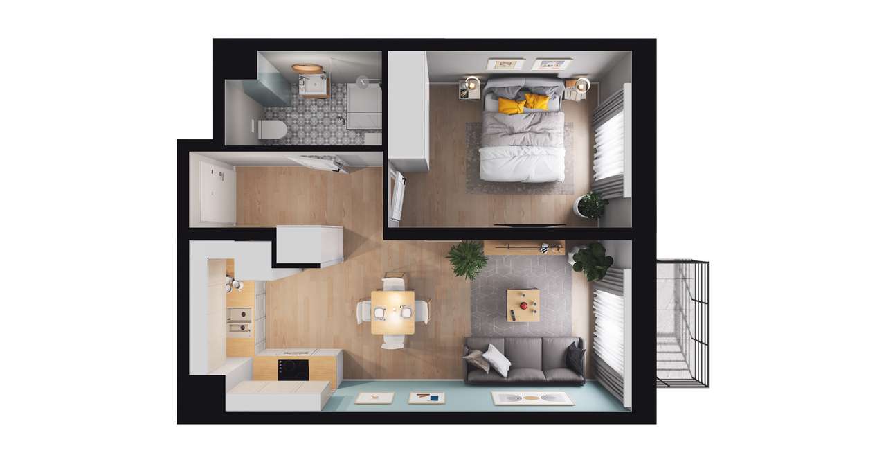 2-pokojowe mieszkanie 39m2 + balkon - Pełny obrazek: 3/13