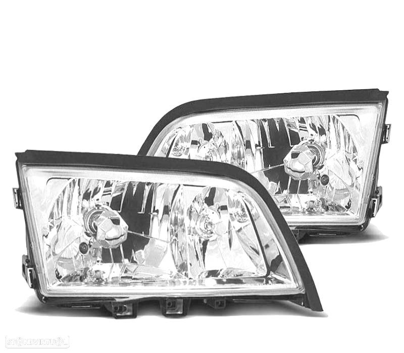 FARÓIS FRONTAIS MERCEDES W202 93-00 FUNDO CROMADO - 1