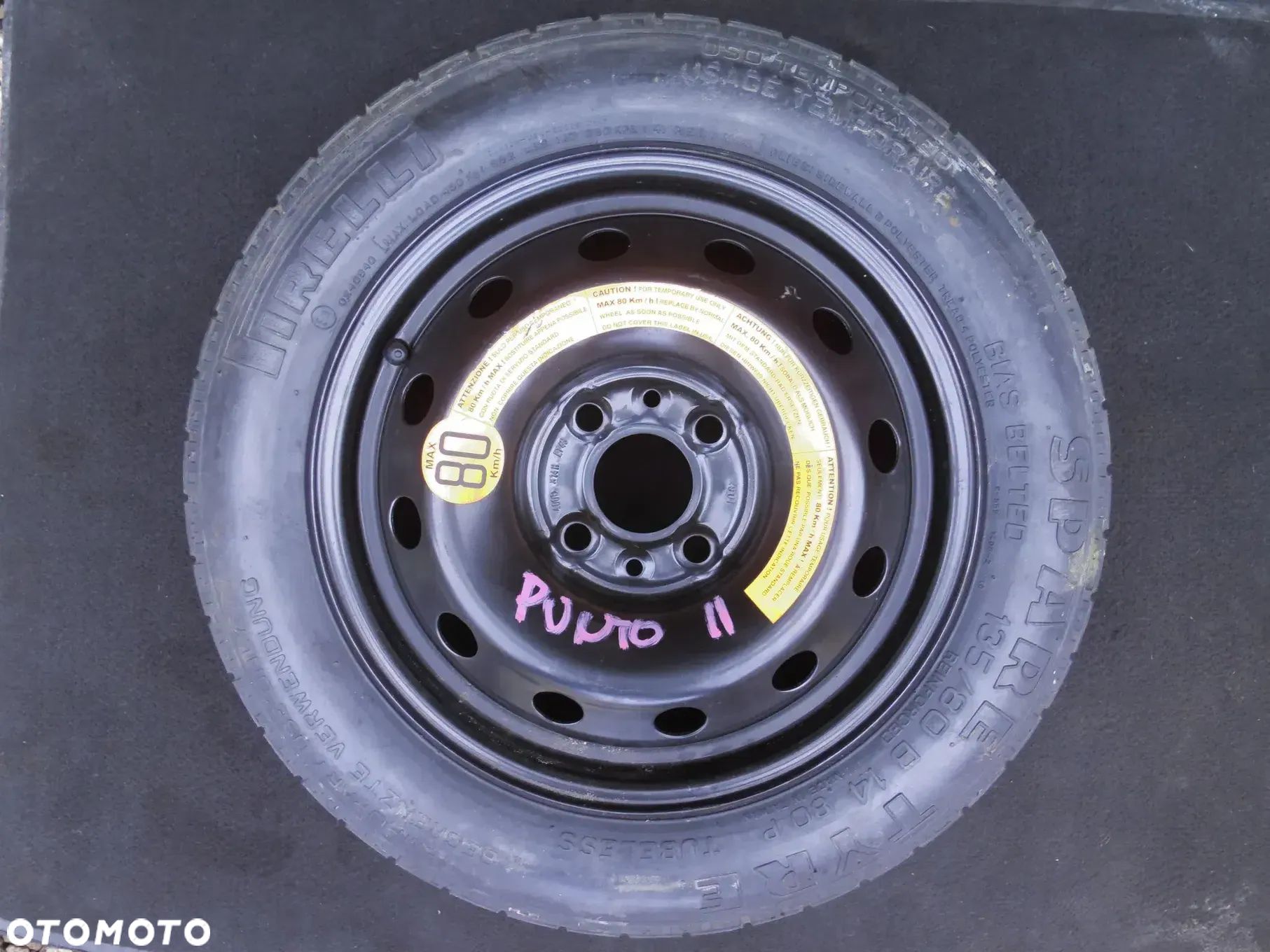 FIAT ORYGINALNE KOŁO DOJAZDOWE R14 4x98 ZAPASOWE DOJAZDÓWKA 14" 135/80/R14 PIRELLI NIEUŻYWANE PUNTO II - 1