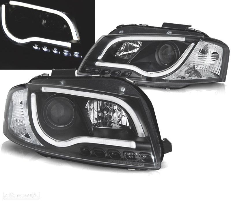 FARÓIS COM LUZ DIURNA TFL AUDI A3 8P 03-08 FUNDO PRETO - 1