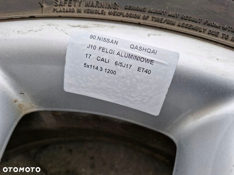 nissan qashqai i j10 felgi aluminiowe alufelgi 17 cali 6,5j et40 5x114.3 - 4