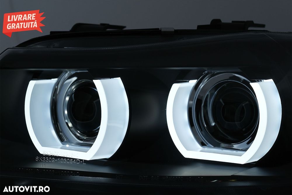 Faruri Xenon 3D Angel Eyes LED DRL BMW Seria 3 E90 E91 (2008-2011) Negru- livrare gratuita - 3