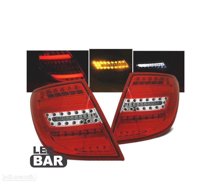 FAROLINS TRASEIROS MERCEDES CLASE C W204 KOMBI 07-11 LIGHT BAR VERMELHO CROMADO - 1
