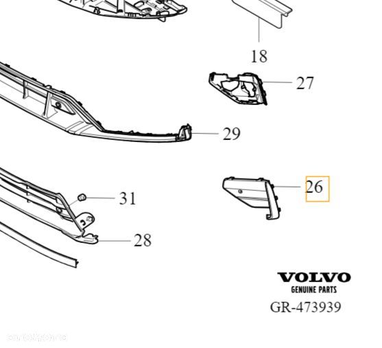 VOLVO S60 III V60 II prawa kratka atrapa zderzak przod R-Design OE 31455563 - 4