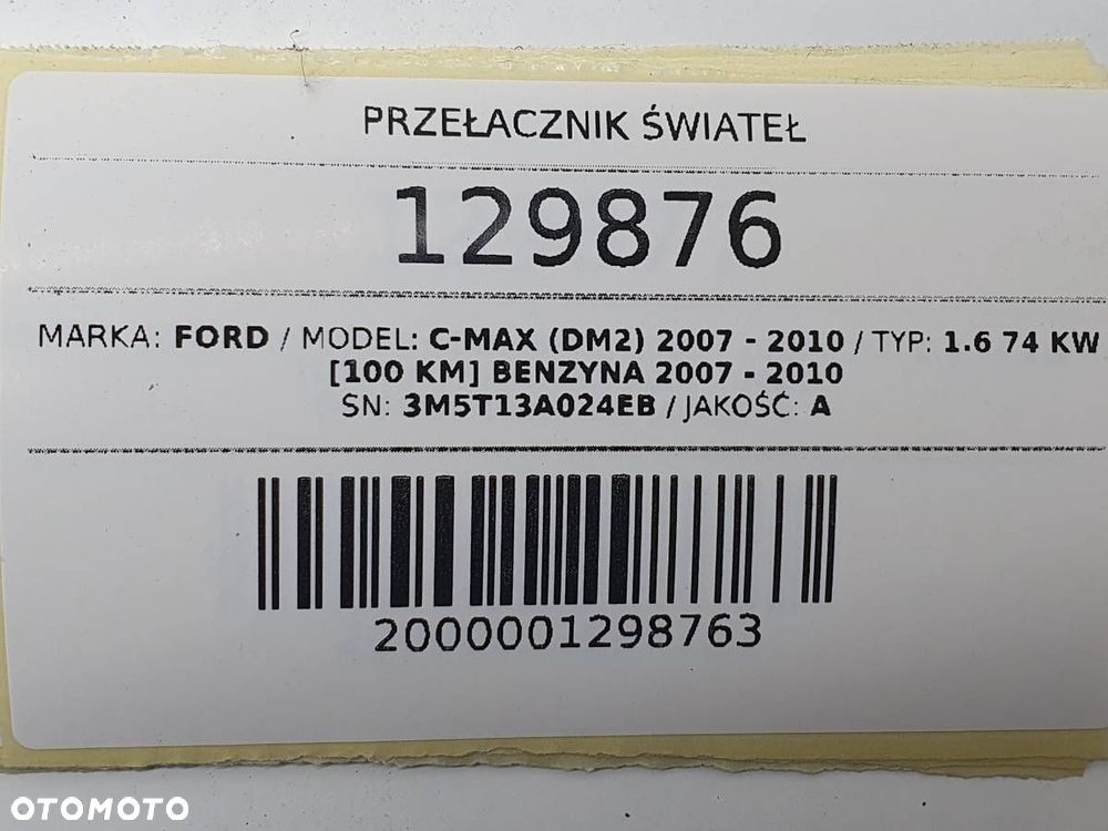 PRZEŁACZNIK WŁĄCZNIK ŚWIATEŁ FORD C-MAX MK1 EU 3M5T13A024EB - 6