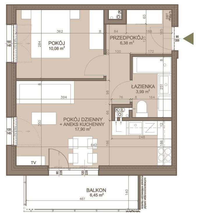 2-pokojowe mieszkanie 38,35 m2 + balkon