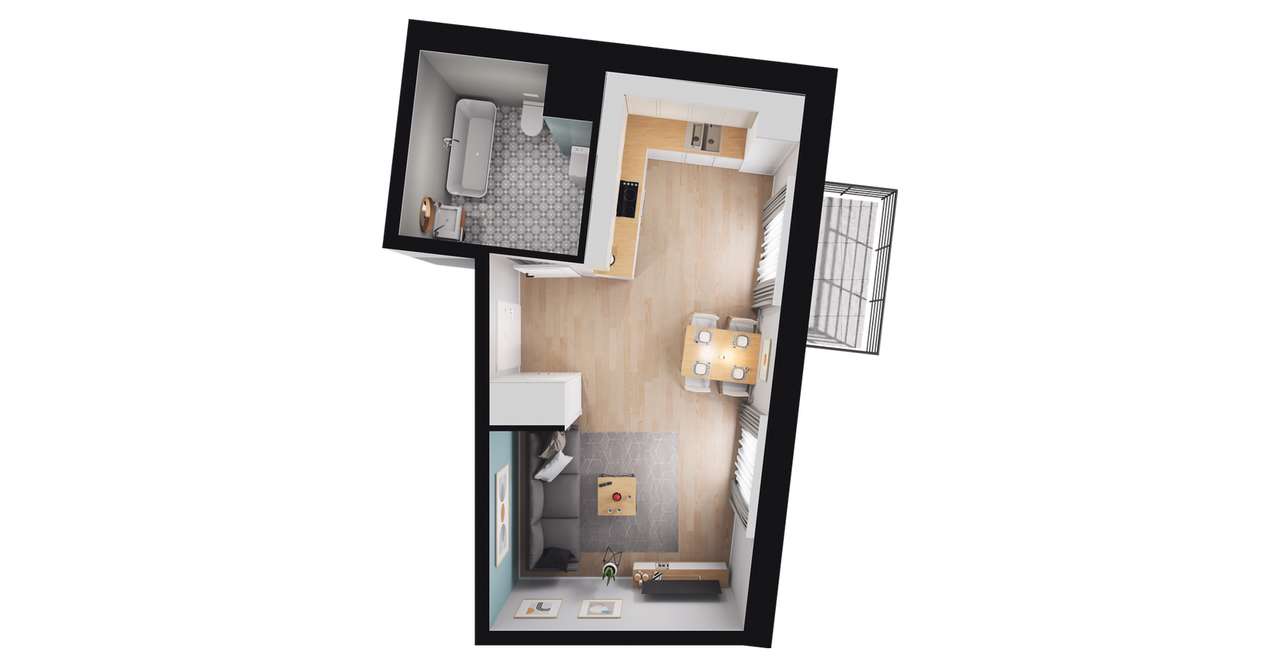 1-pokojowe mieszkanie 30m2 + balkon - Pełny obrazek: 3/14