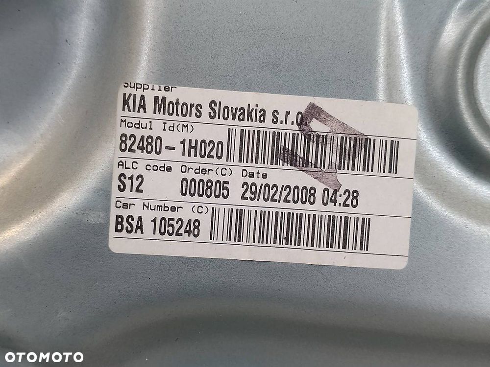 PODNOŚNIK SZYBY PRAWY PRZÓD Z STELAŻEM KIA CEED 82480-1H020 HATCHBACK - 4