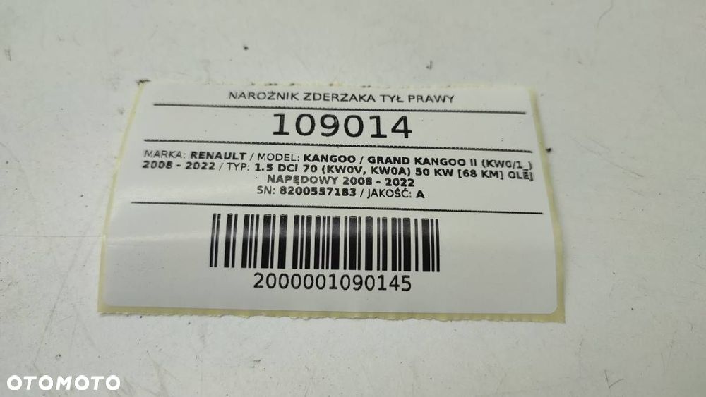 NAROŻNIK ZDERZAKA TYŁ PRAWY LISTWA KANGOO II 8200557183 - 5