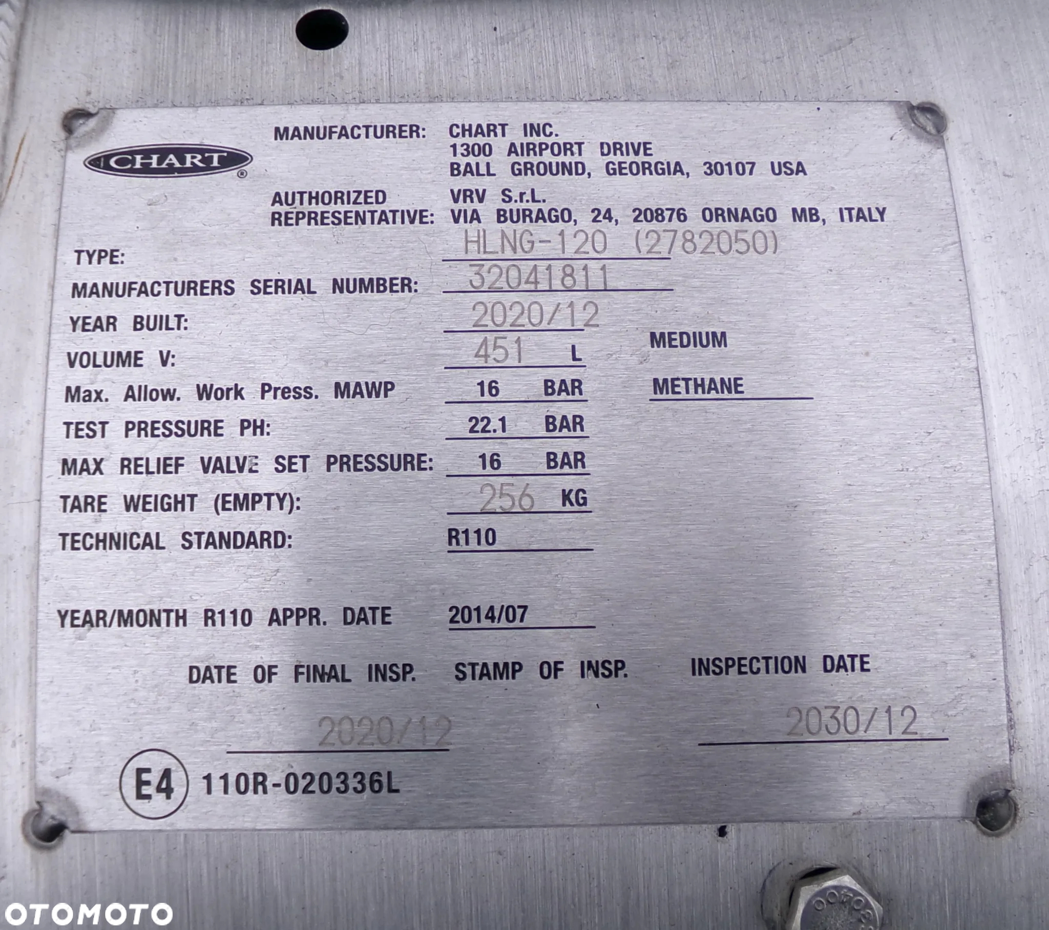 ZBIORNIK LNG GAZU ZIEMNEGO CHART 451 L SCANIA z 2021r. 32041811 - 3