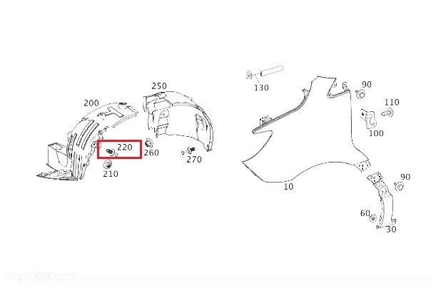 MERCEDES WIELE MODELI Spinka nit rozprezynowy zderzaka lub nadkola OE - 2