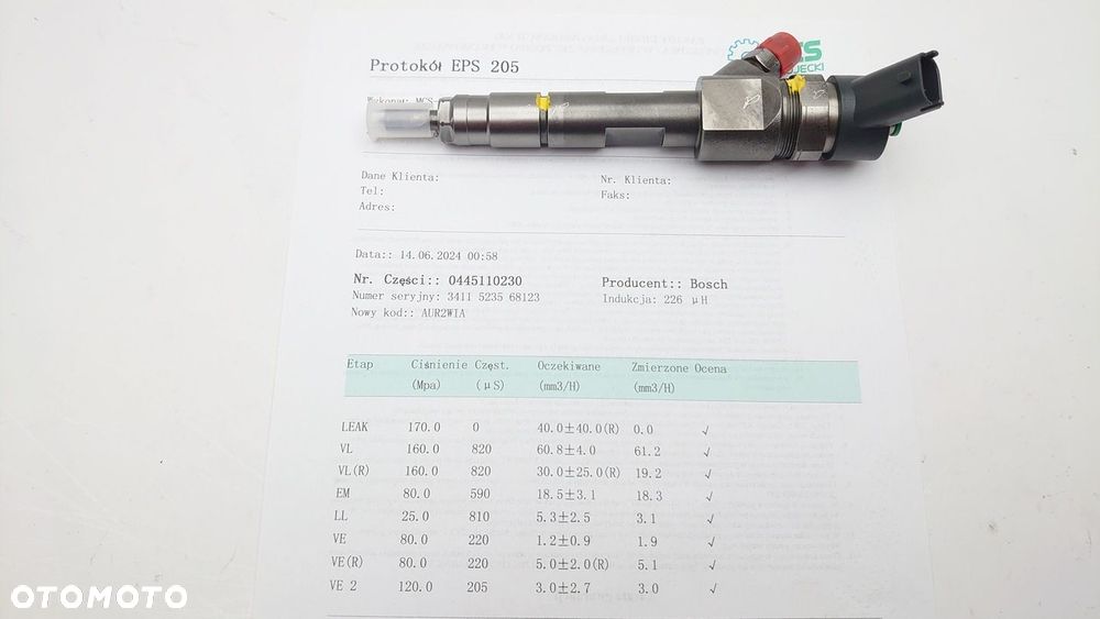 WTRYSKIWACZ BOSCH 0445110230 RENAULT MEGANE III 1.9 DCI SUZUKI 1.9DDiS TEST - 1
