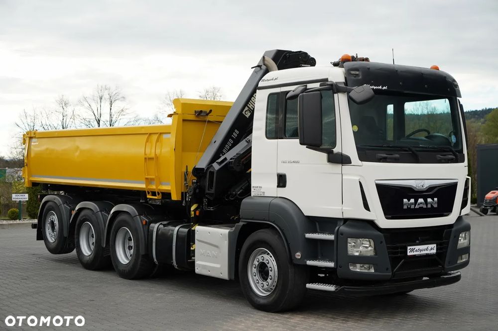 MAN TGS 32.400 / 8x4 / TRIDEM / WYWROTKA 2 STRONNA / HYDROBURTA / BORDMATIC + HDS HIAB 188 E-3D / ROTATOR  / PILOT / EURO 6 - 12