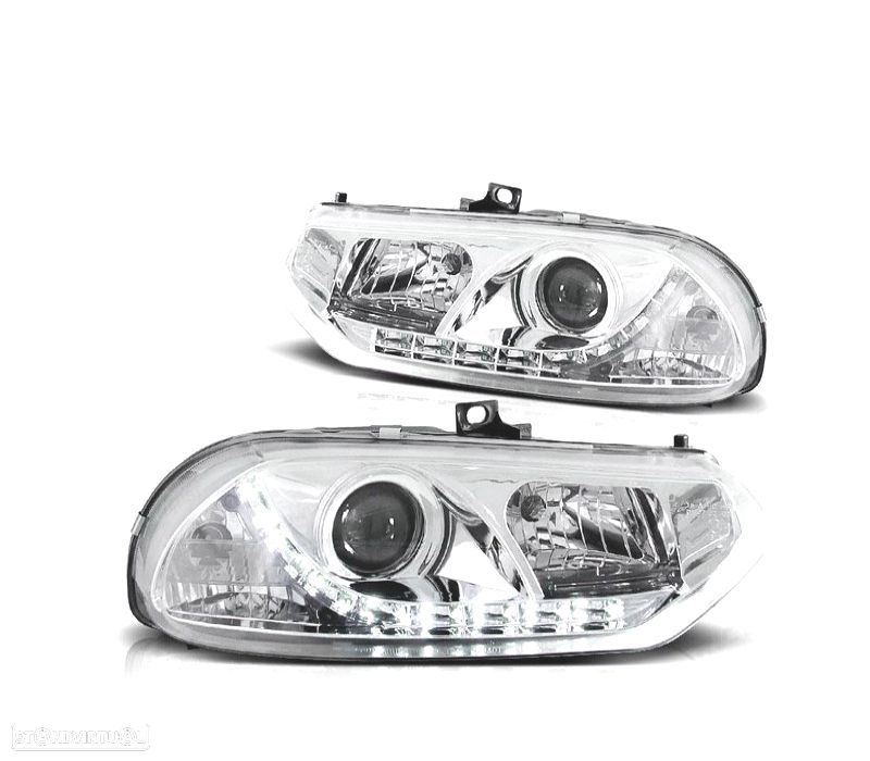 FARÓIS FRONTAIS ALFA ROMEO 156 97-03 LUZ DIURNA FUNDO CROMADO - 1
