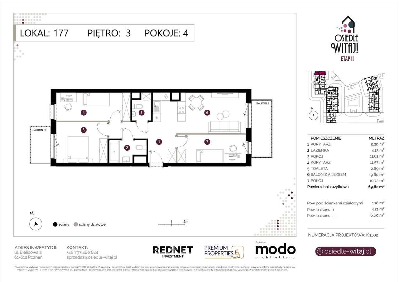4-pokojowe mieszkanie 69m2 + 2 balkony - Pełny obrazek: 2/16