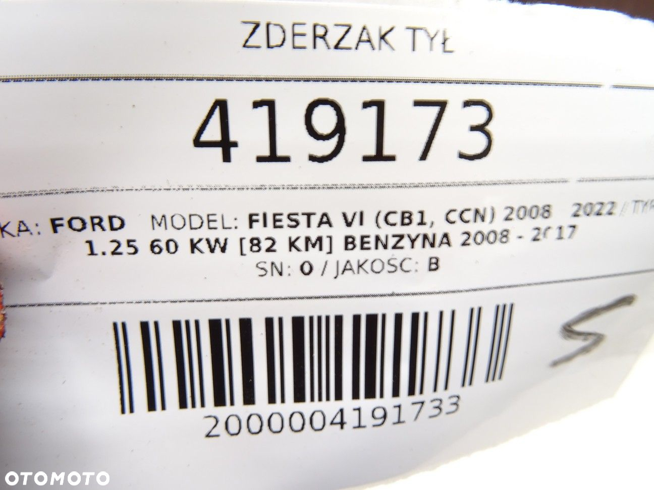 ZDERZAK TYŁ - 347.00 PLN - FORD FIESTA VI (CB1, CCN) 2008 - 2022 1.25 60 kW [82 KM] benzyna 2008 - - 9