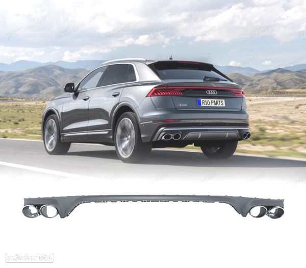 DIFUSOR PARA AUDI Q8 19-23 LOOK SQ8 + PONTEIRAS DE ESCAPE PRATEADAS