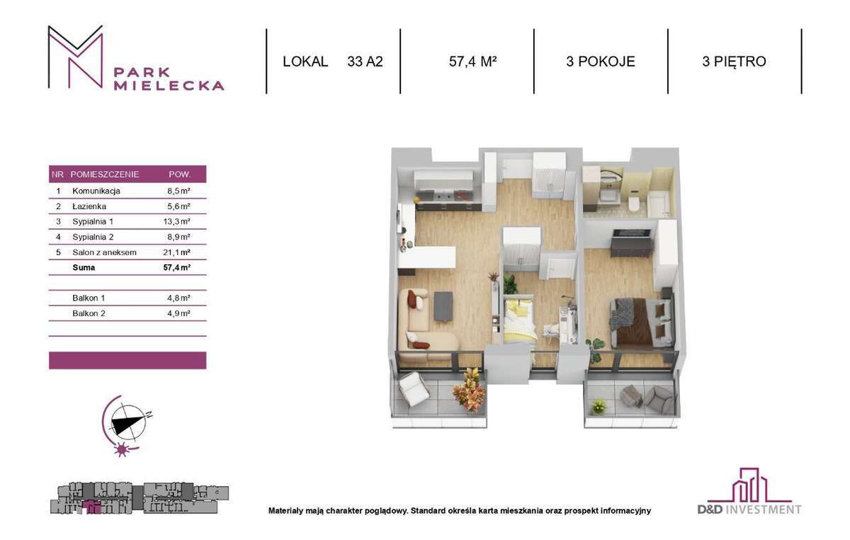 57m2, 2 Balkony *Park Mielecka*, A2 33 D&D Investment