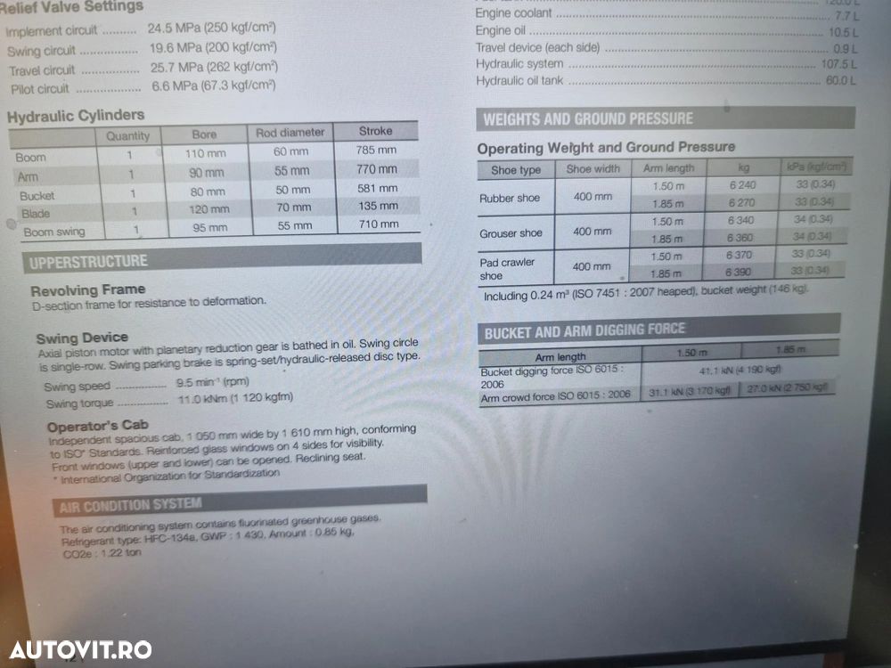 Hitachi ZX65, 6,5tone, 2025, NOU, 66.900 EUR+Tva, PROMOTIE CUPLA RAPIDA+3 CUPE NOI, Aer cond, Inst picon, Ad sapare 4,5m, latime 2m, inaltime 2,55m, posibilitate leasing 5 ani, SUPER PRET 66.900 EUR+Tva - 38