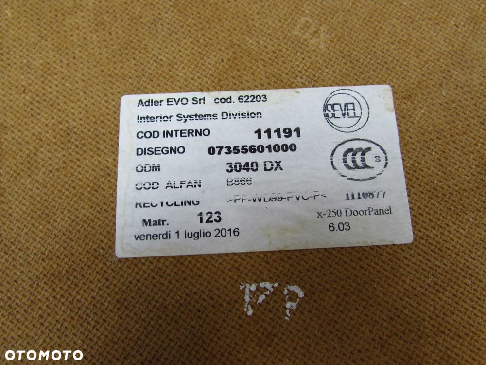 FIAT DUCATO BOXER JUMPER LIFT 14-20 BOCZEK TAPICERKA DRZWI PRAWA PRZOD 07355601000 - 5