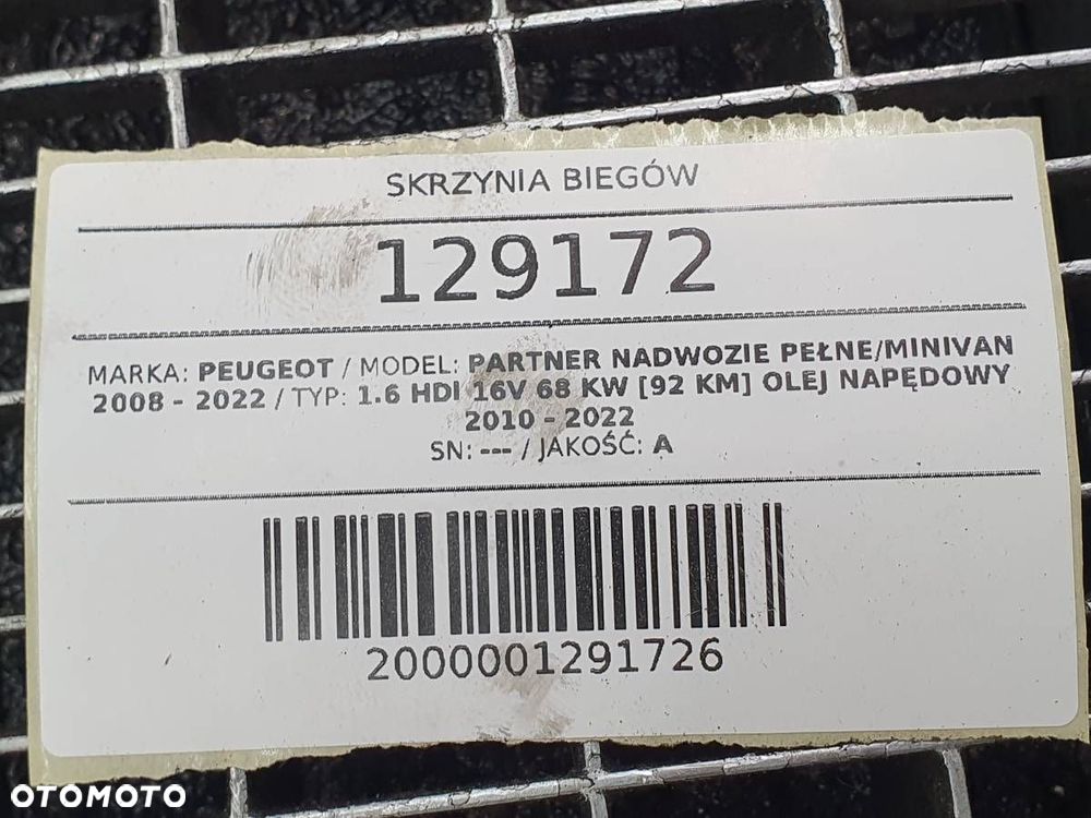 SKRZYNIA BIEGÓW PEUGEOT PARTNER III CITROEN BERLINGO 1.6 HDI 92KM 20DP33 - 9