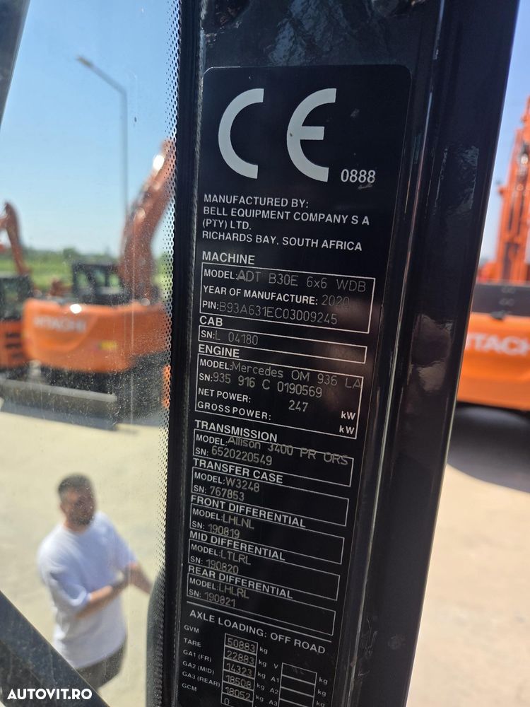 Bell DUMPER 6x6, 2020, 4980h, bena 21mc, util 30 t, intoarce in 8m, Mercedes 335CP, cutie viteze automata, viteza 50km/h, INMATRICULABIL definitiv, gresare automata, capota rabatabila, produs in GERMANIA, anv 70% ok, leasing 4 ani-PROMOTIE 149.000 EUR+tva - 40