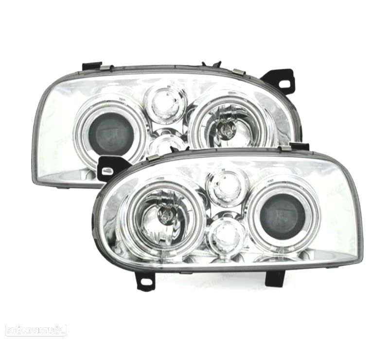 FARÓIS ANGEL EYES VOLKSWAGEN VW GOLF 3 MKIII 91-97 FUNDO CROMADO - 1