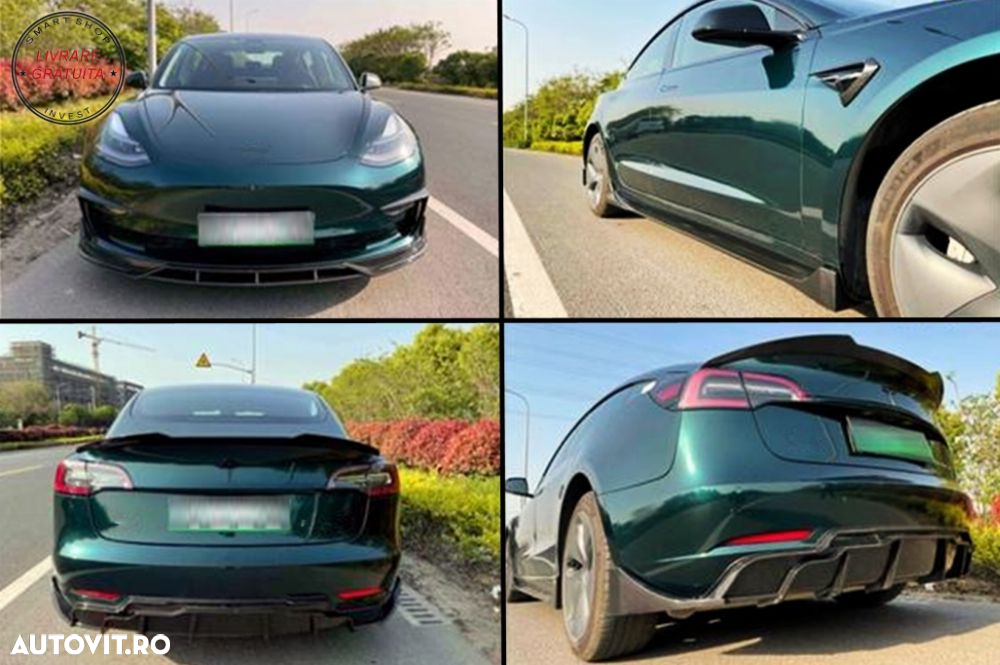 Prelungire Bara Fata Tesla Model 3 (2017-2022) Negru Lucios- livrare gratuita - 9