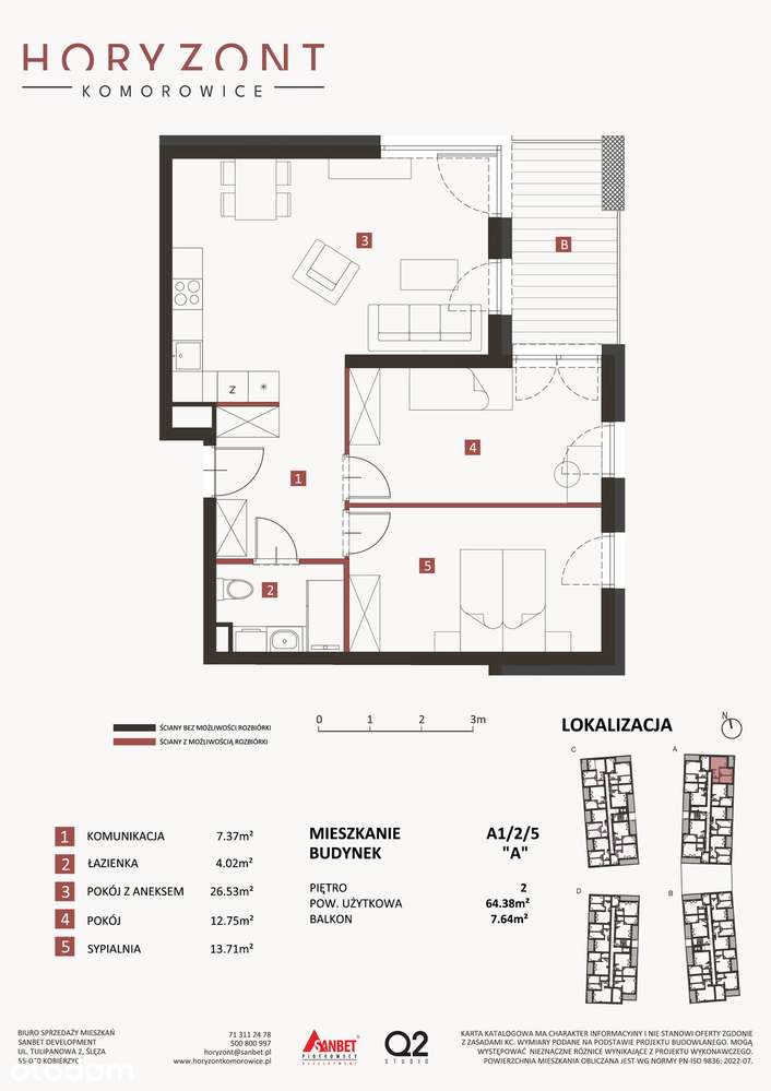 Mieszkanie na sprzedaż, 3 pokoje, 64 m², Komorowice