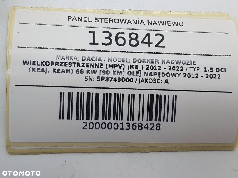PANEL STEROWANIA NAWIEWU DACIA DOKKER 5P3743000 - 6