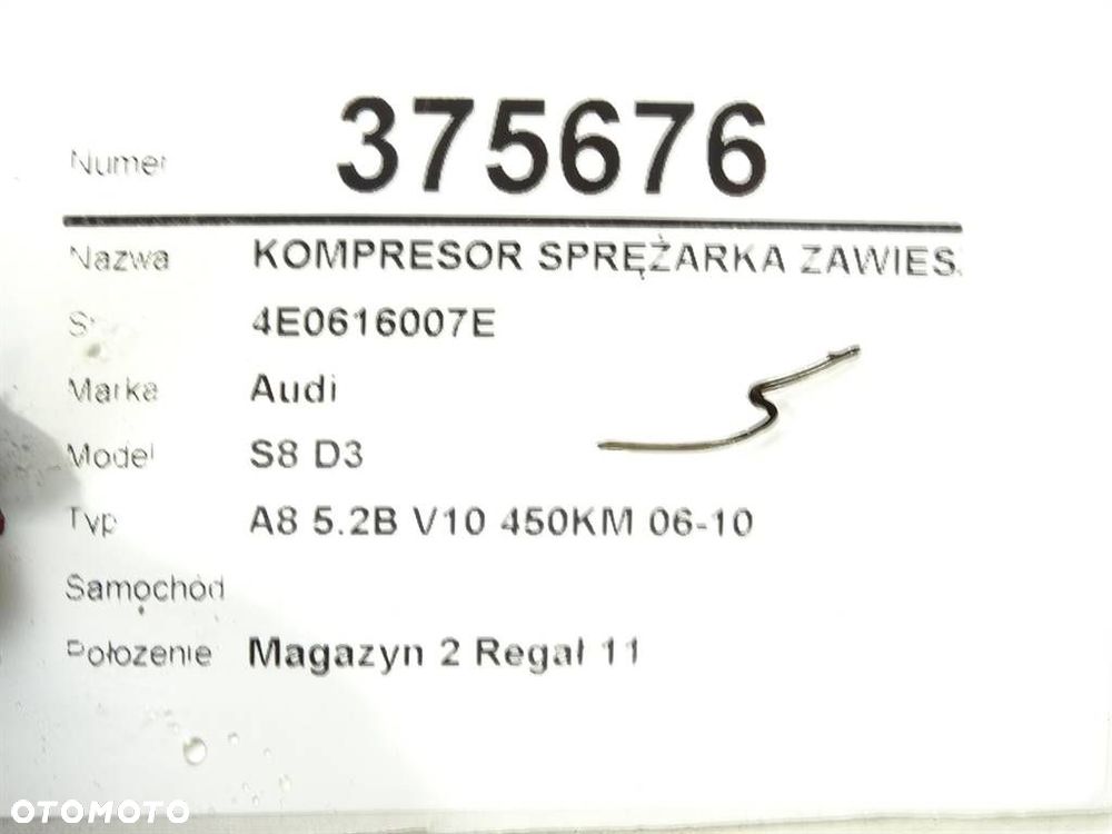 KOMPRESOR SPRĘŻARKA ZAWIESZENIA S8D3 5.2B V10  AUDI   4E0616007E - 6