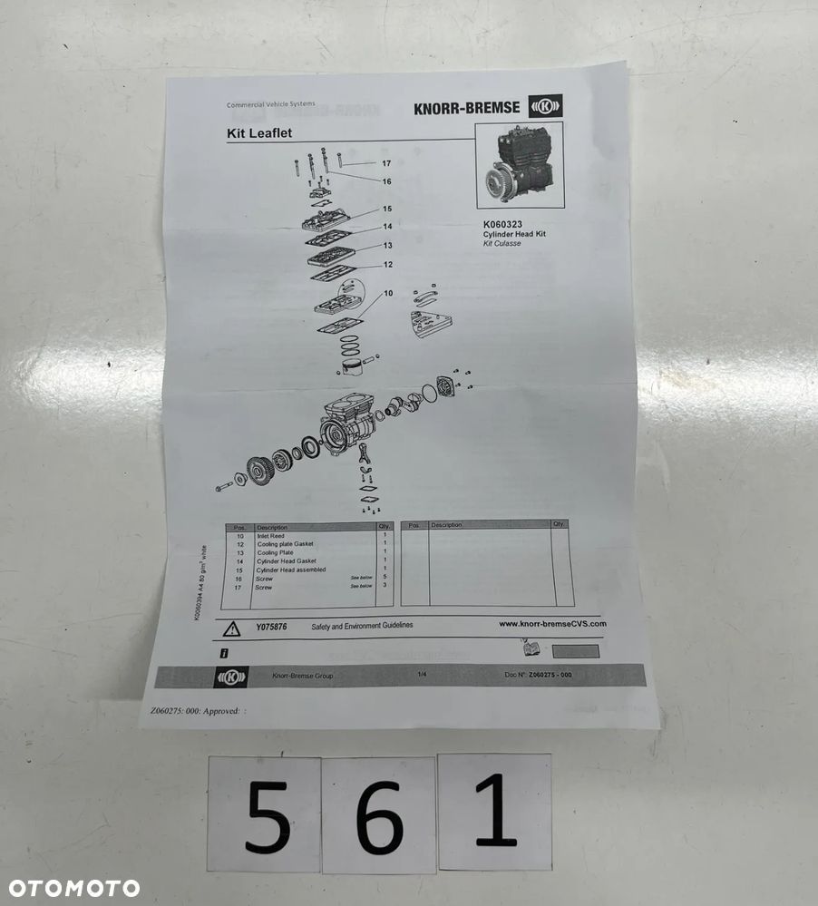 Zestaw głowicy cylindra sprężarki powietrza Knorr-Bremse K060323K50 Volvo / Renault - 3