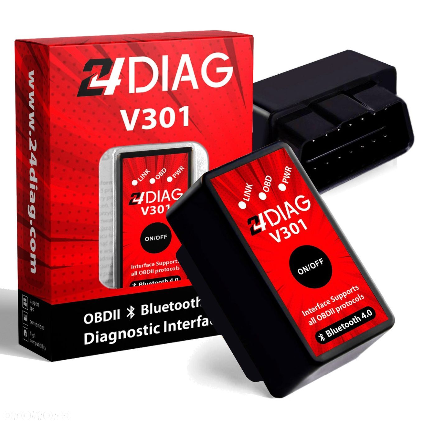24DIAG V301 BLUETOOTH 4.0 OBD2 INTERFEJS DIAGNOSTYCZNY ELM327 - 1