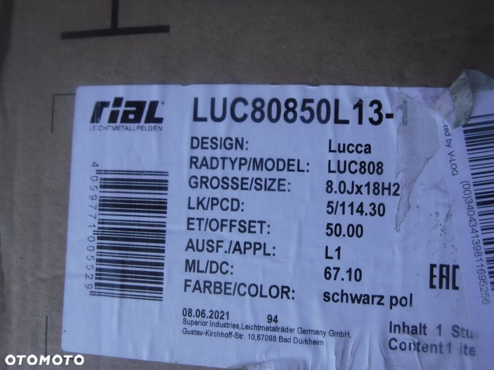 felga aluminiowa nowa  rial 808 8j r18 et50 LUC80850L13- - 2