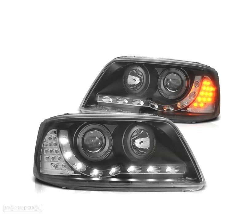 FARÓIS VOLKSWAGEN VW T5 03-09 LUZ DIURNA LED FUNDO NEGRO - 1