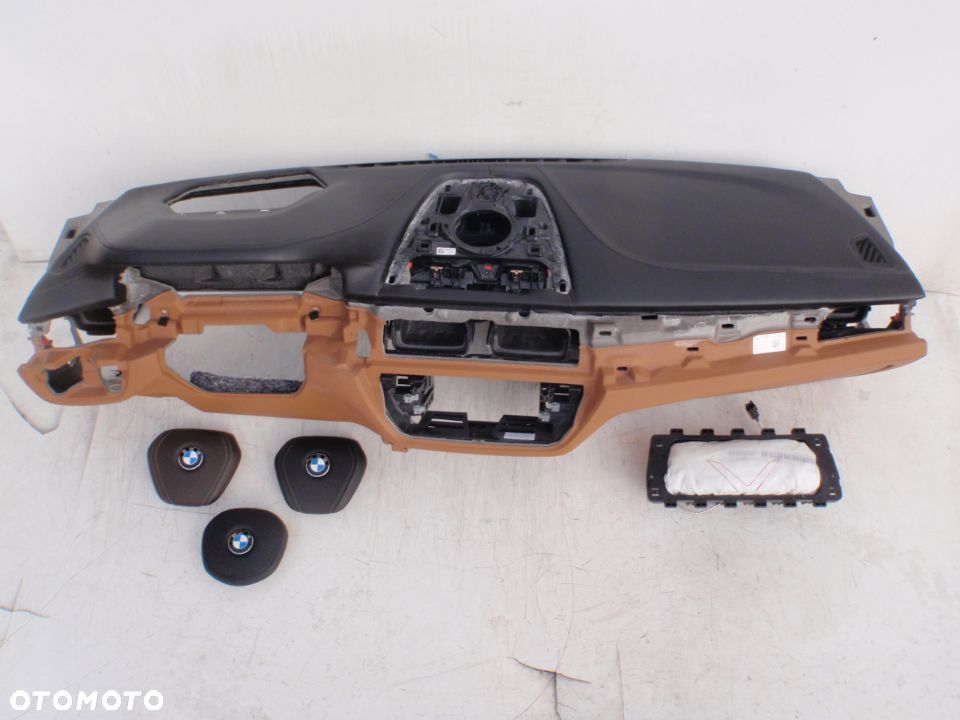 BMW 5 6 G30 G31 G32 F90 M5 DESKA KONSOLA KOKPIT PULPIT PÓŁKA PARAPET AIRBAG PODUSZKI PASY COGNAC Org - 10
