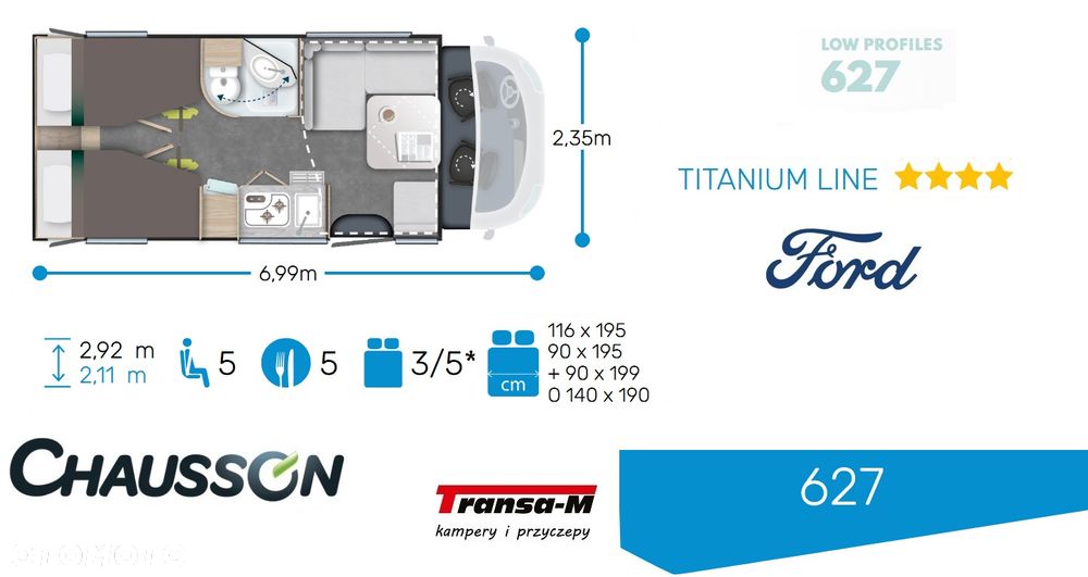 Ford KAMPER CHAUSSON 627 TITANIUM LINE 165KM AUTOMAT NOWY! - 2
