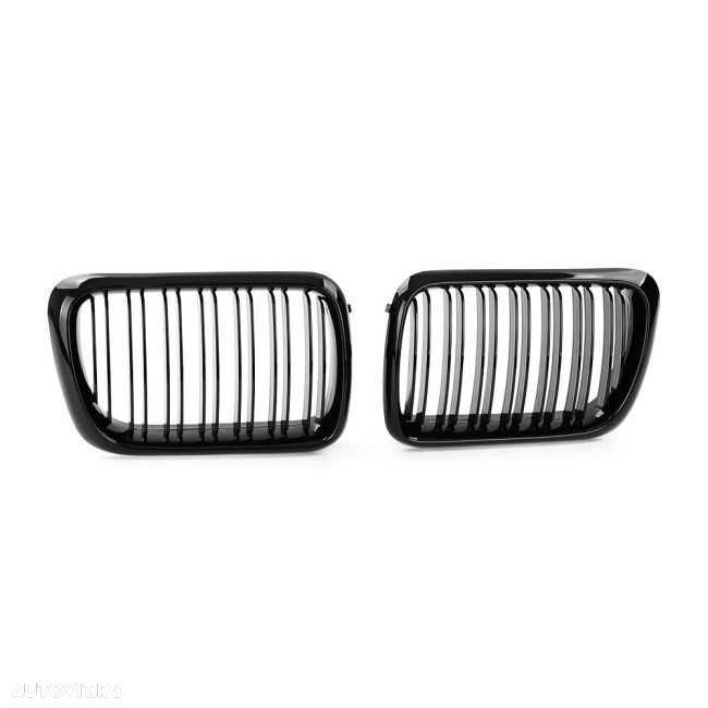 Grile Duble Nari Bara Fata BMW Seria 3 E36 Facelift (96-99), Negru Lucios - 2