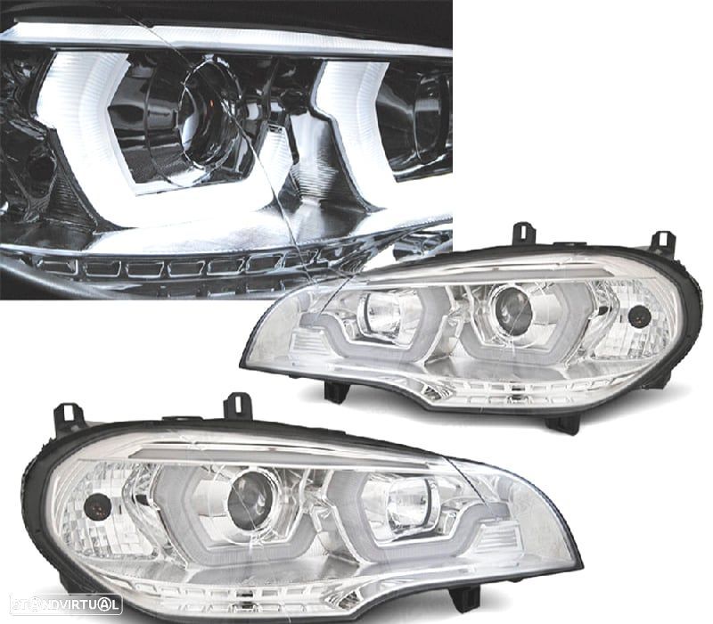 FARÓIS BMW X5 E70 07-13 LED ANGEL EYES 3D COM LUZ DIURNA - 1